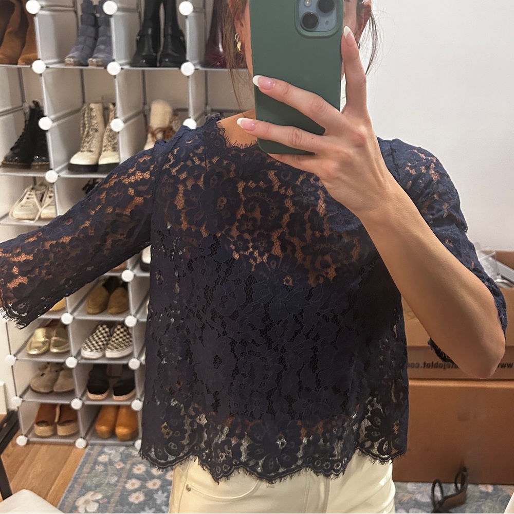 Joie Navy Blue Lace Top